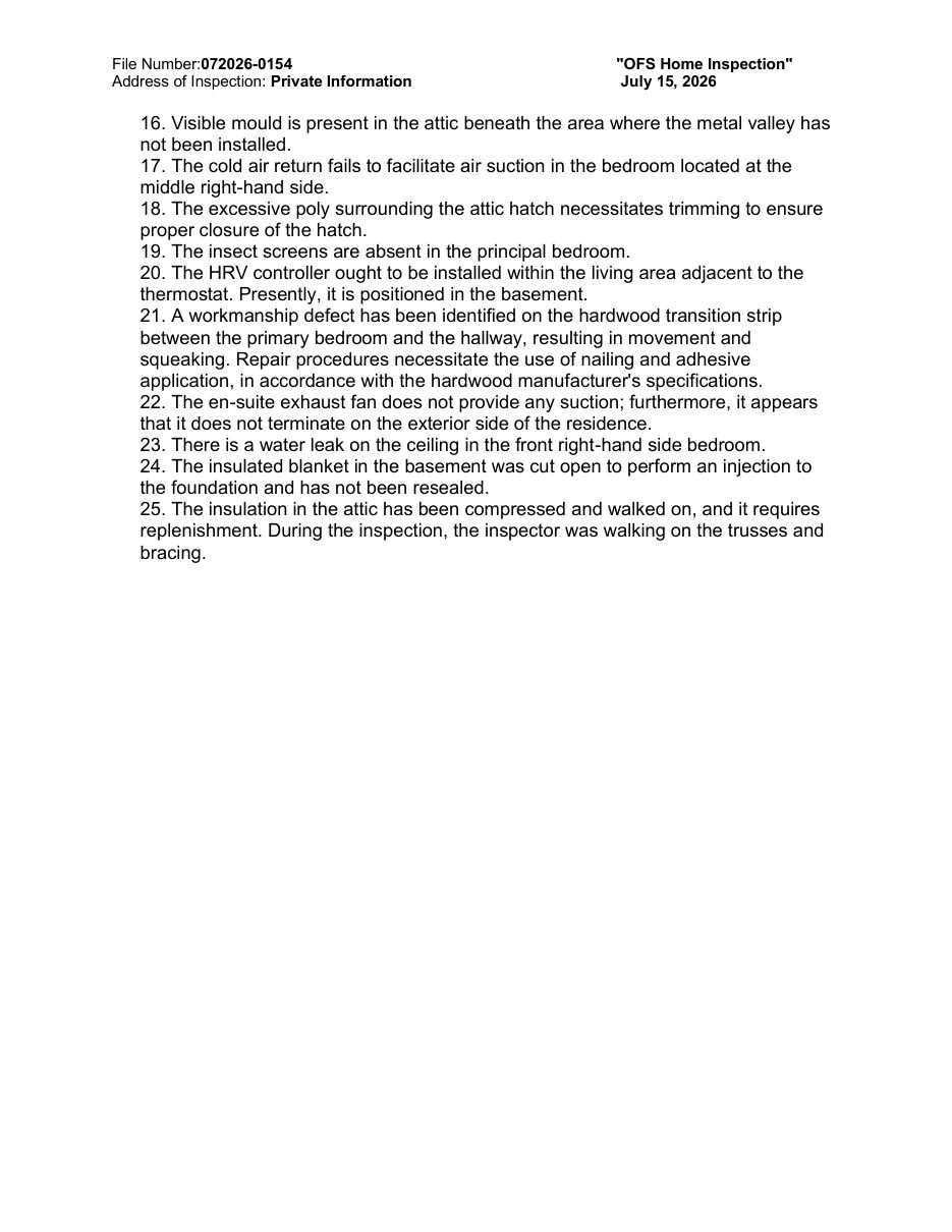 Tarion sample inspection report — page 7 of 7